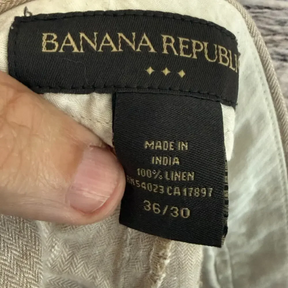 Banana Republic Linen Pants Mens 36x30 Khaki Lightweight Preppy Straight